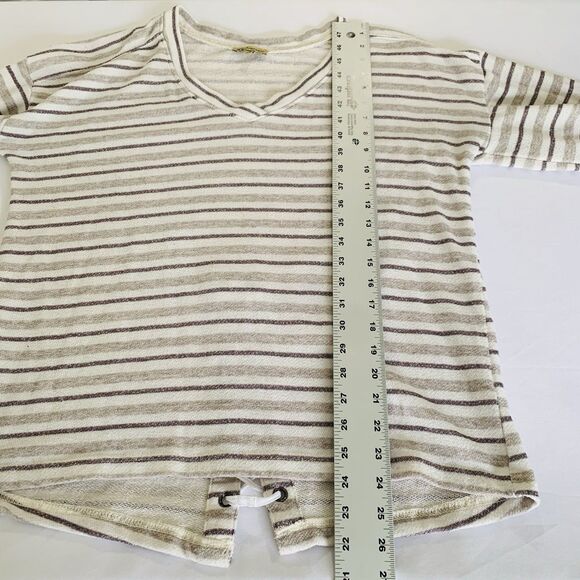 Democracy Top Women M Cream Brown Stripe Knit Lace Up Western Rodeo Cowgirl Boho - Picture 5 of 7